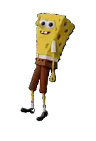 a spongebob squarepants cartoon character is standing on one leg