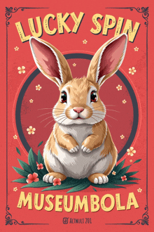 an illustration of a rabbit with the words lucky spin museum bola