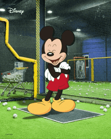 a cartoon of mickey mouse standing in a disney stadium