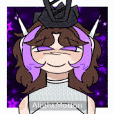 a drawing of a girl with purple hair and the words alight motion on the bottom right