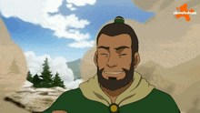 a man with a beard is smiling in a nickelodeon ad