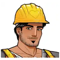 a cartoon man wearing a yellow hard hat with a heart on it