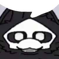 a black and white drawing of a cat with a speech bubble above it .