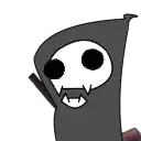 a cartoon grim reaper with a hood and a skull on his head .
