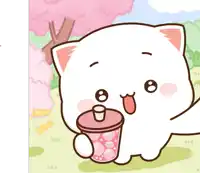 a cartoon drawing of a cat drinking from a pink cup