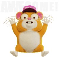 a cartoon hamster wearing a pink hat that says awesome on it