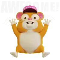 a cartoon hamster wearing a pink hat that says awesome on it