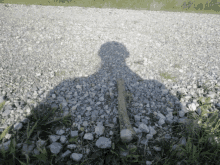 the shadow of a person is cast on a pile of gravel