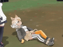 a cartoon girl is laying on the ground in a video game .