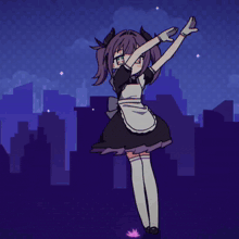 a girl in a maid outfit is standing in front of a heart