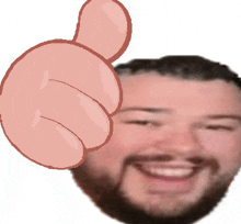 a man with a beard gives a thumbs up