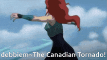 a cartoon of a woman with the words debbiem the canadian tornado