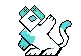 a pixel art drawing of a cat holding a toothbrush .