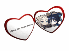 two hearts with the words albescara meowmeows on the bottom