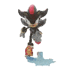 shadow the hedgehog from the video game sonic the hedgehog is standing on a skateboard .