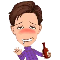 a cartoon drawing of a man holding a bottle of wine