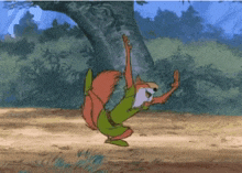 a cartoon character is doing a handstand in the dirt