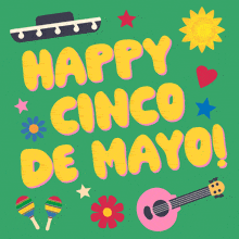 a poster that says happy cinco de mayo with flowers and a guitar