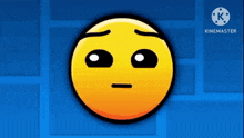a yellow smiley face with a sad look on its face is on a blue background