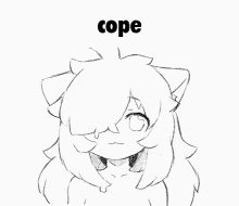 a black and white drawing of a cat with the word cope written above it