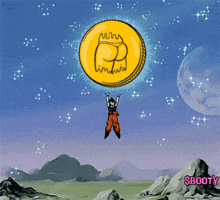 a cartoon drawing of a man holding a coin with a butt on it