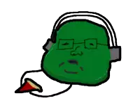a green cartoon character with glasses and headphones