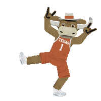 a bull mascot wearing a texas jersey and shorts