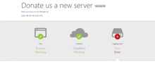 a donate us a new server page shows a browser working and a cloudflare working