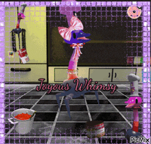 a picture of joyous whimsy is displayed in a purple frame