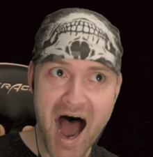 a man is wearing a bandana with a skull on it .