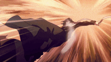 a person is flying through the air with a sword in their hand