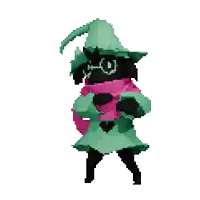 a pixel art drawing of a sheep wearing a green hat and scarf