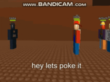 two roblox characters are standing next to each other and one has a gift box on his head