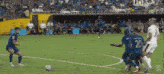 a soccer player with the number 20 on his jersey is kicking the ball