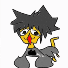 a cartoon drawing of a person with a red mouth surrounded by broken pieces .
