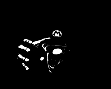a black and white drawing of a person wearing a hat with a m on it
