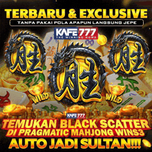 an advertisement for kae777 the winning home shows a dragon and gold coins