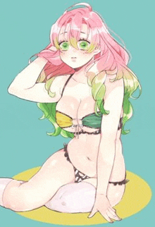 Mitsuru Sitting Down With Bikini And Looks Shy And Confused GIF