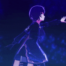 a purple haired anime girl with a butterfly on her head
