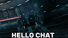 a robot with the words `` hello chat '' written on it .