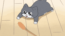 a cartoon cat is playing with a broom