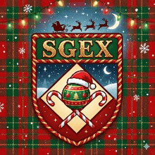 a christmas emblem for sgex with santa and reindeer on it