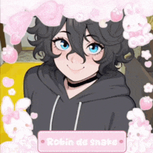 a picture of robin de snake is surrounded by pink and white rabbits