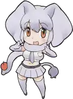 a drawing of a girl dressed as an elephant with an apple in her hand