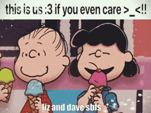 a cartoon of liz and dave eating ice cream cones