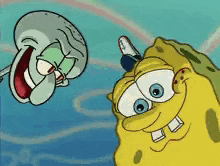 spongebob and squidward are standing next to each other in a cartoon