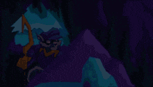 a cartoon of a man holding a hammer in front of mountains