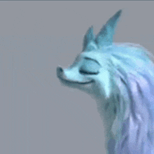 a close up of a drawing of a fox with a long blue hair .