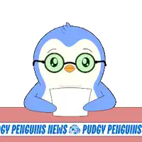 a cartoon of a penguin holding a piece of paper in front of a judge penguins news banner