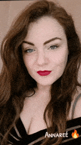 a woman with red lipstick and the name annaree on the bottom right
